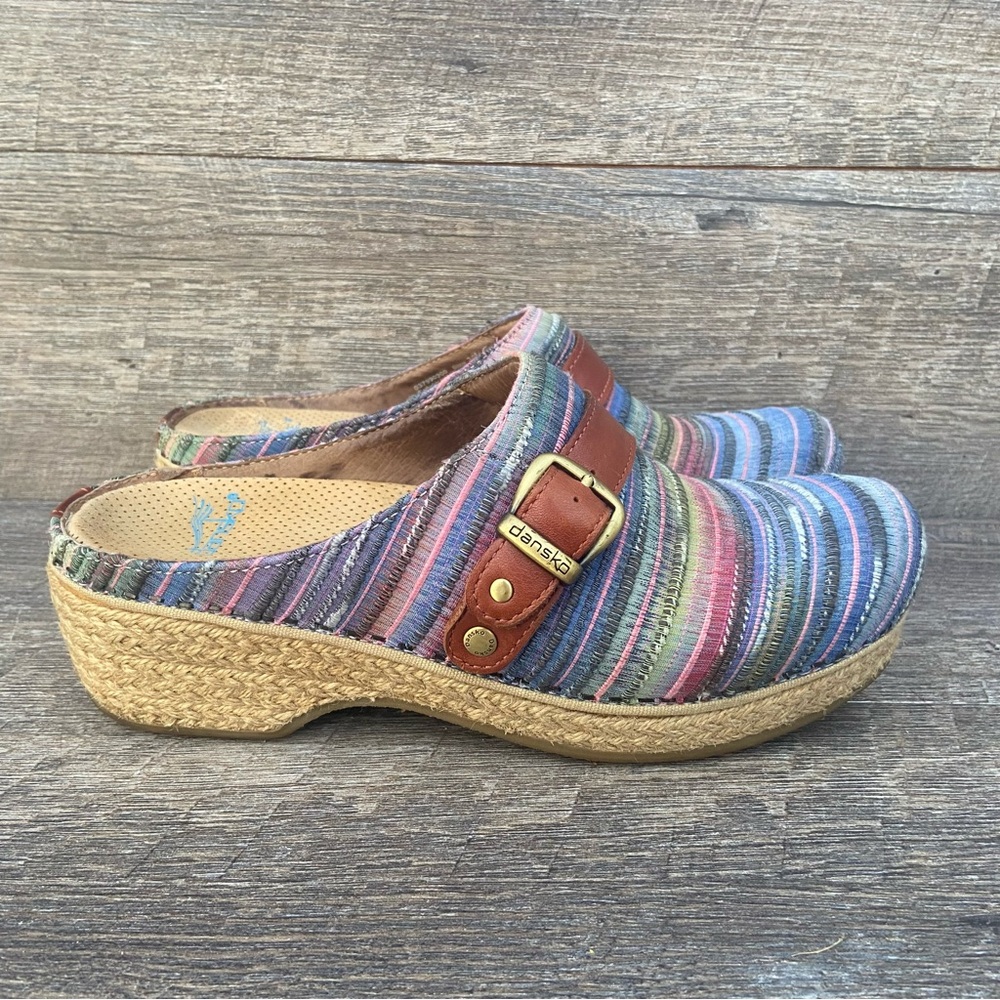 Dansko Multicolor Striped Clogs Women’s 8 (38) Espadrille Mule Buckle Shoes